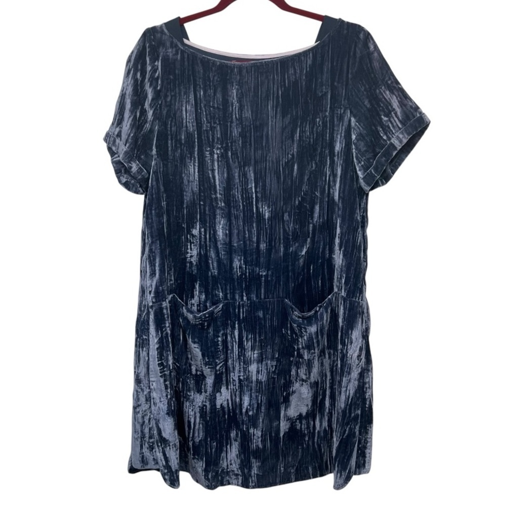 Anthropologie Floreat Blue Velvet Crinkle Short Sleeve Shift Dress Women Medium - Picture 4 of 11